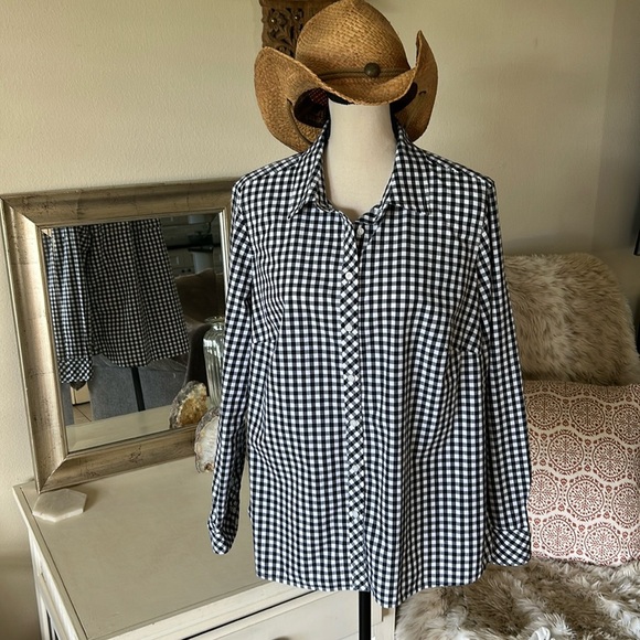 Talbots Tops - Talbots plus black white Gingham Print Button 100% cotton Down Shirt XL …